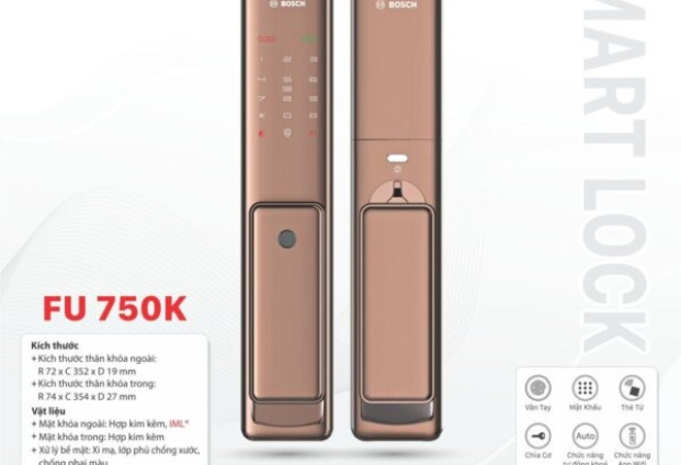 Khóa cửa điện tử Bosch FU 750K – màu đồng hồng