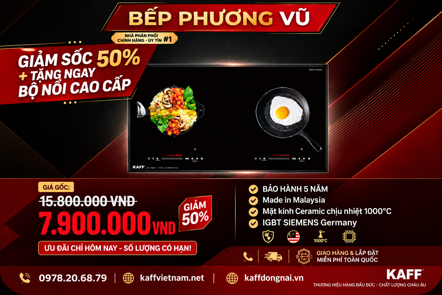 Bếp Từ Kaff KF-308ii Bảo Hành 5 Năm. Nhân Dịp 20-10 Giảm Giá 50%